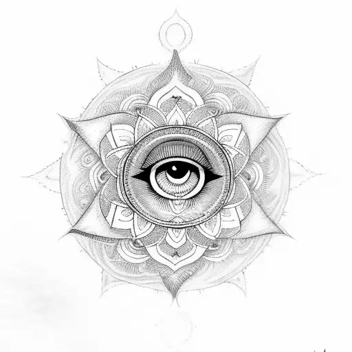 Mandala, evil eye and lotus tattoo design idea