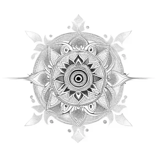 Mandala, evil eye and lotus tattoo design idea