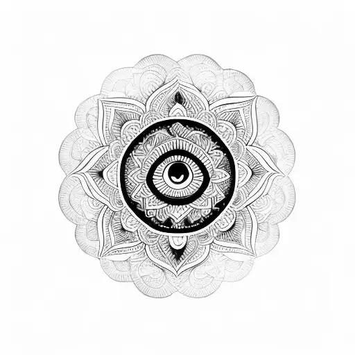 Mandala, evil eye and lotus tattoo design idea