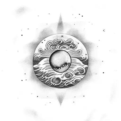 volcano sun moon wave tattoo design idea
