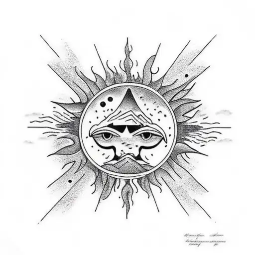 volcano sea sun moon tattoo design idea