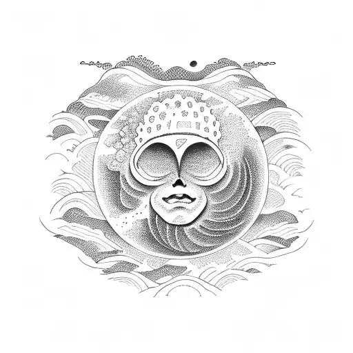 volcano sun moon wave tattoo design idea
