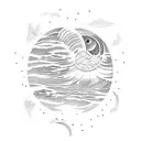 volcano sun moon wave tattoo design idea