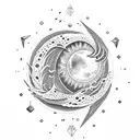 volcano sun moon wave tattoo design idea