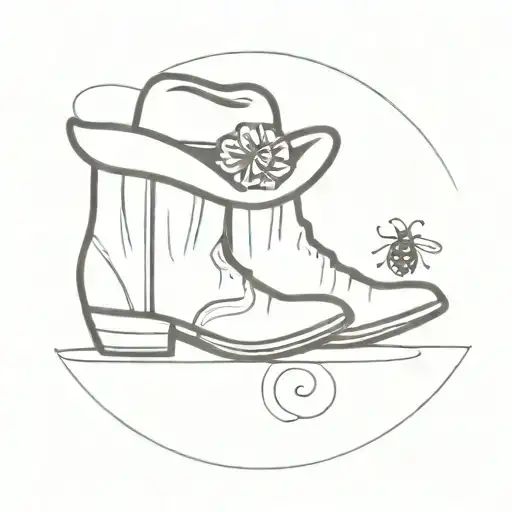 cowboy hat and boots with ladybug sitting tattoo design idea