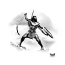 A patriotic scene inspired by the movie 300, featuring Spartan warriors with Jesus leading the charge in a realistic style tattoo design idea