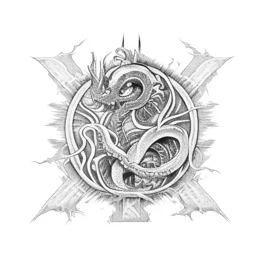 Ouroboros wrapping around the arm in the style of Dir en grey's album Uroboros tattoo design idea