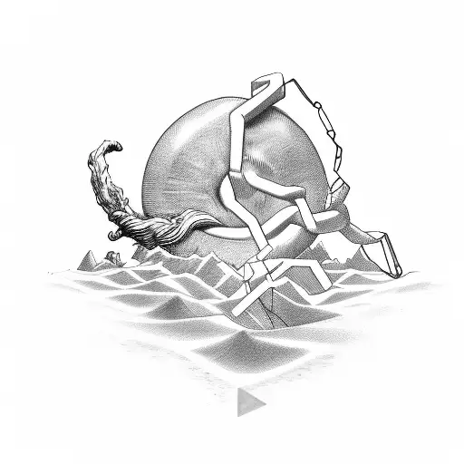 Sisyphus, break shackles, phoenix, Greek tattoo design idea