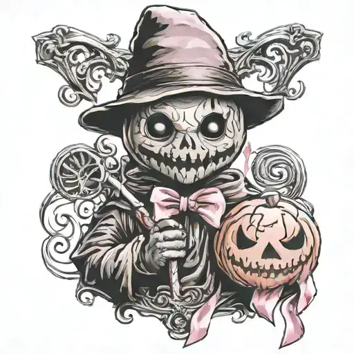 sam lollipop trick r treat with pink breast cancer ribbon  tattoo design idea