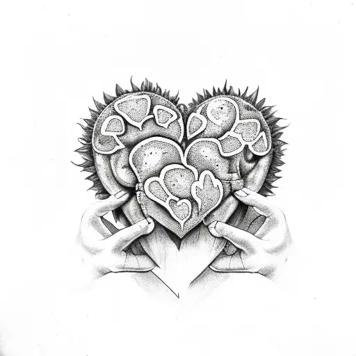 sunflower daisy chicken nugget in skull hands making a heart tattoo design idea