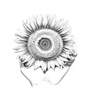 sunflower daisy chicken nugget in skull hands making a heart tattoo design idea