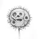 sunflower daisy chicken nugget in skull hands making a heart tattoo design idea
