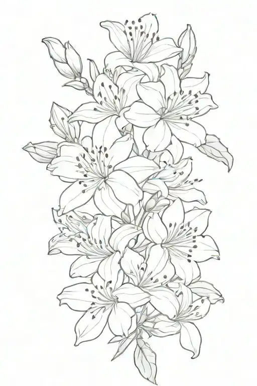 azalea flowers and buds outline; curved branch tattoo design idea