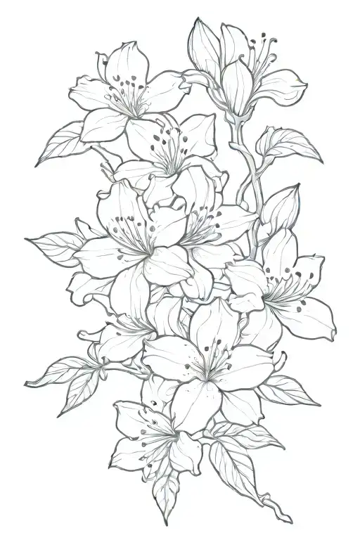 azalea flowers and buds outline s shape tattoo design idea