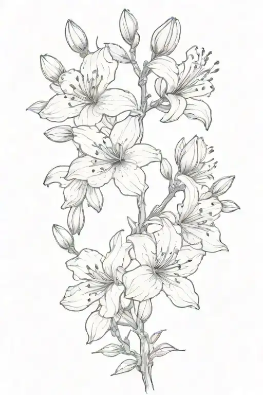 azalea flowers and buds; curved branch tattoo design idea