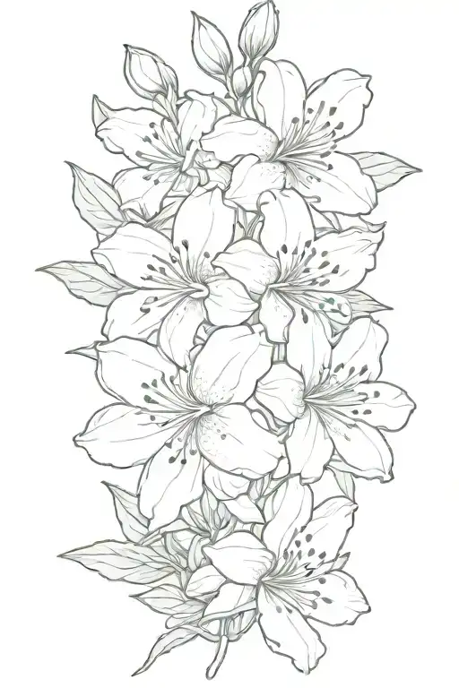 azalea flowers and buds outline tattoo design idea