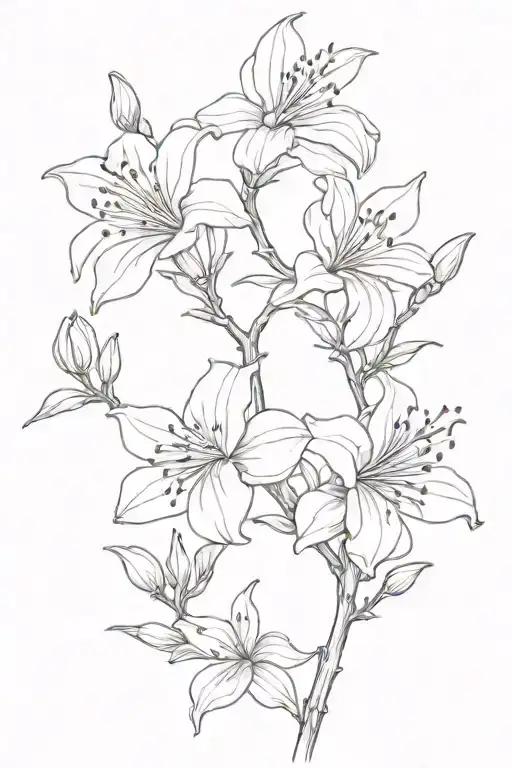 azalea flowers and buds; curved branch tattoo design idea