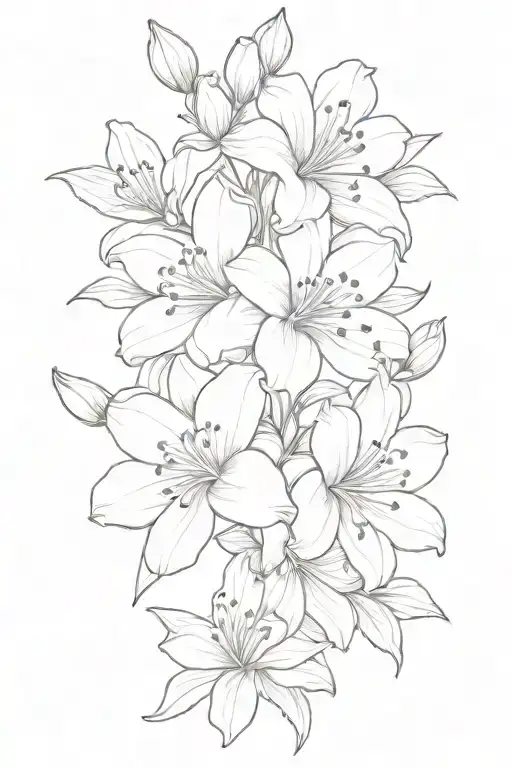 azalea flowers and buds outline s shape tattoo design idea