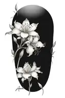 azaleas, heavy shading, thick linework tattoo design idea