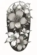 azaleas, heavy shading, thick linework tattoo design idea