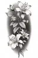 azaleas, heavy shading, thick linework tattoo design idea