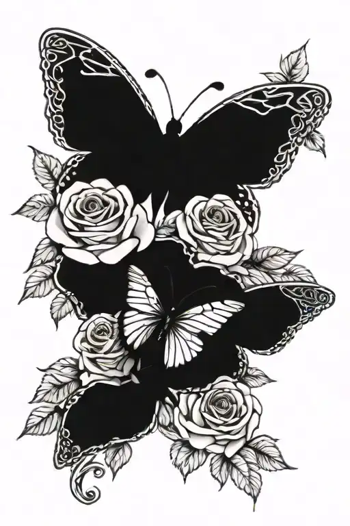 Roses and butterflies tattoo design idea