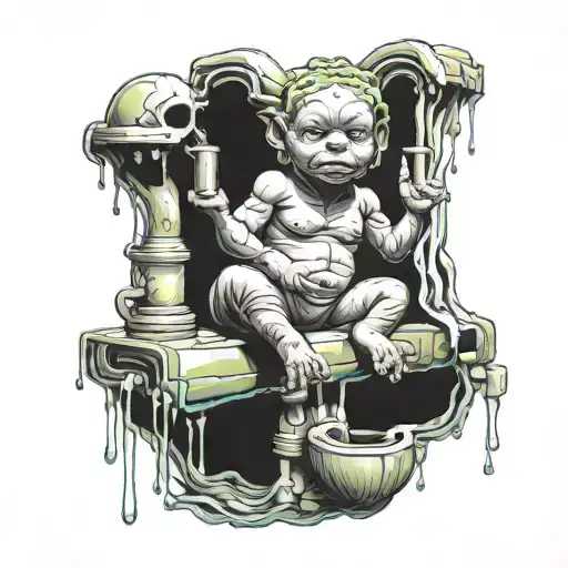 baby madusa standing on broken meth pipes tattoo design idea