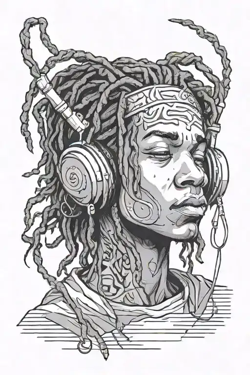 Dread head teen boy listening to music  tattoo design idea