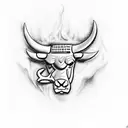 chicago bulls logo breathing smoke that reads Taurus tattoo design idea
