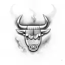 chicago bulls logo breathing smoke that reads "Taurus" tattoo design idea