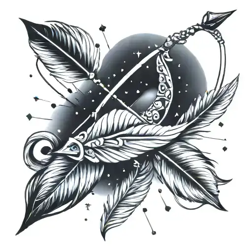 Sagittarius single arrow with feathers constellation  tattoo design idea