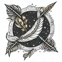 Sagittarius single arrow with feathers constellation  tattoo design idea