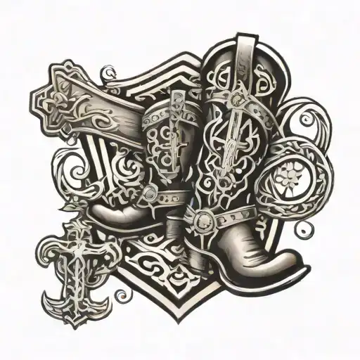 western cross with boots and saddle tattoo design idea