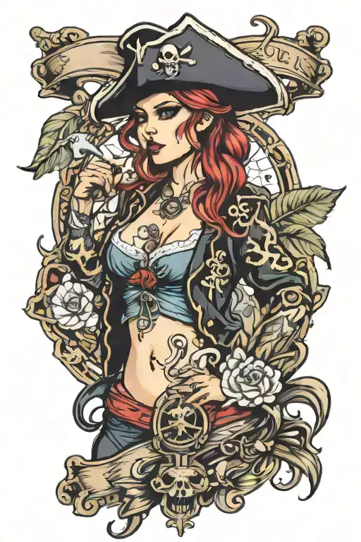 pirate babe tattoo design idea