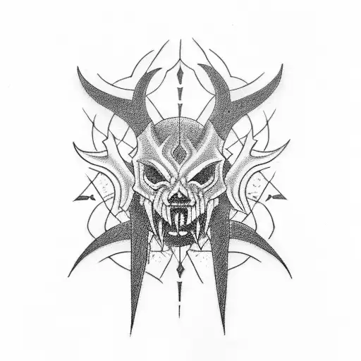 Dark, seductive,Demonic woman with sharp teeth: pentagrams tattoo design idea