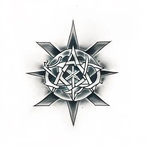 Dark, seductive,Demonic woman with sharp teeth: pentagrams tattoo design idea