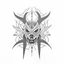 Dark, seductive,Demonic woman with sharp teeth: pentagrams tattoo design idea