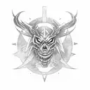 Dark, seductive,Demonic woman with sharp teeth: pentagrams tattoo design idea