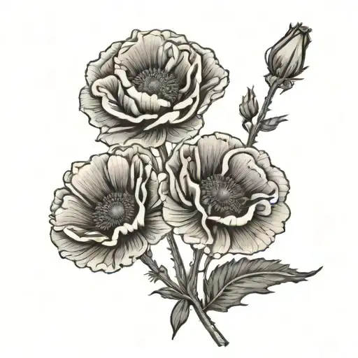 poppy, daisy carnations sibling tattoo with year 1987,1992,1999 tattoo design idea