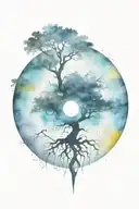 black world tree flat earth tattoo design idea