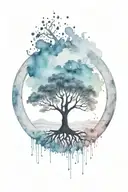 black world tree flat earth tattoo design idea