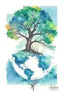 world tree flat earth tattoo design idea