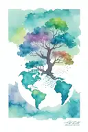 world tree flat earth tattoo design idea