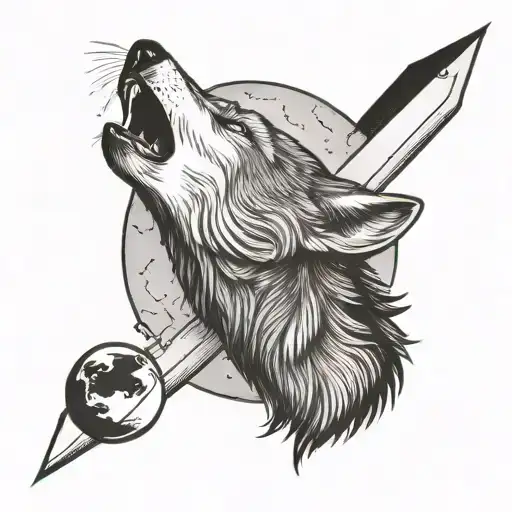 A black-grey tattoo of a wolf howling at the moon with a Looney Tunes twist tattoo design idea
