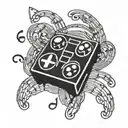 A blackwork tattoo of a music note intertwined with a gaming controller tattoo design idea