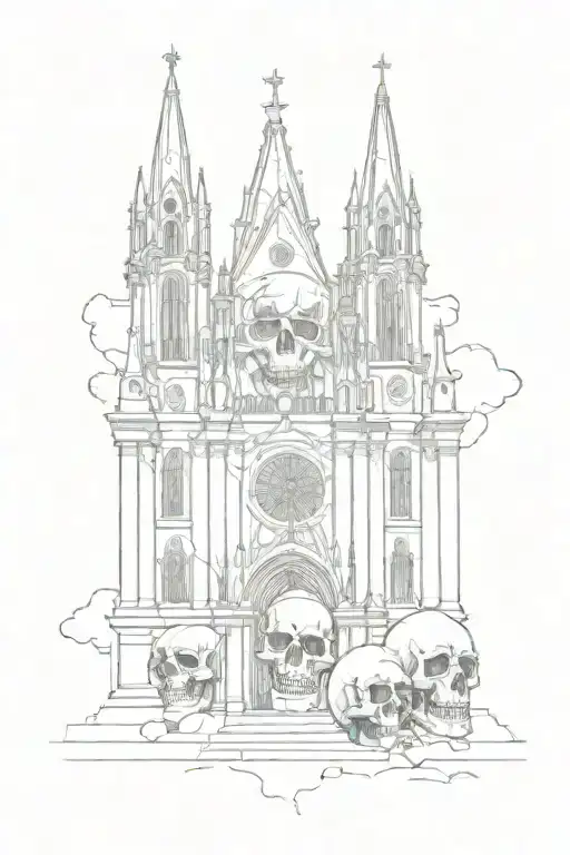 cathedral and skulls tattoo design idea