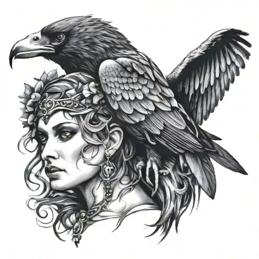 the morrigan, Irish goddess emerging tattoo design idea