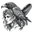 the morrigan, Irish goddess emerging tattoo design idea