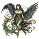 the morrigan, Irish goddess emerging tattoo design idea