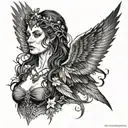 the morrigan, Irish goddess emerging tattoo design idea